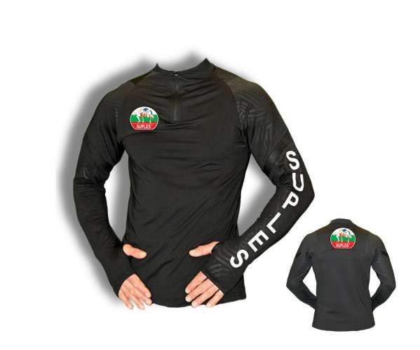 Tricou bărbați Suples negru cu fermoar scurt (Quarter-Zip)