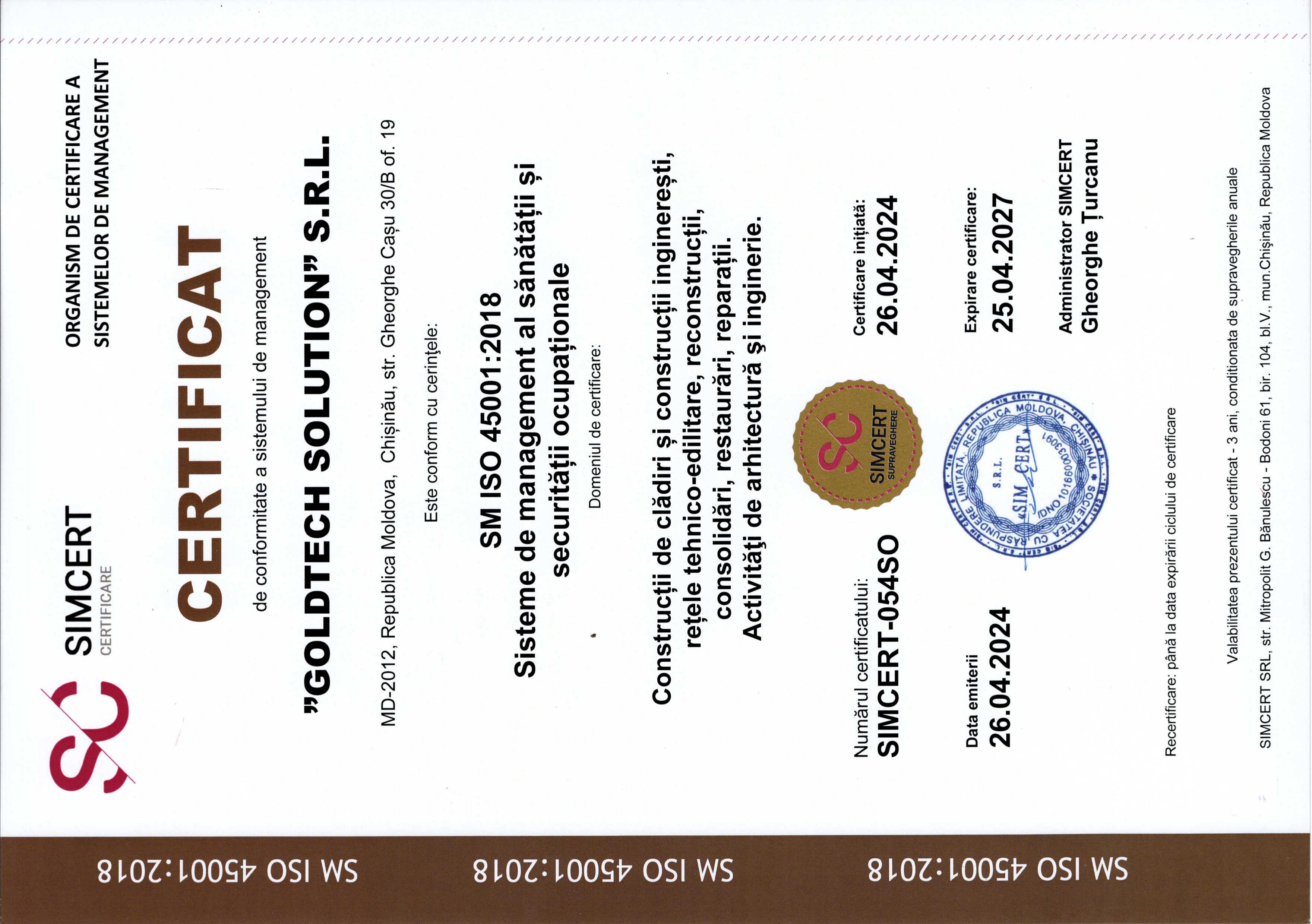 Certificat ISO 45001 