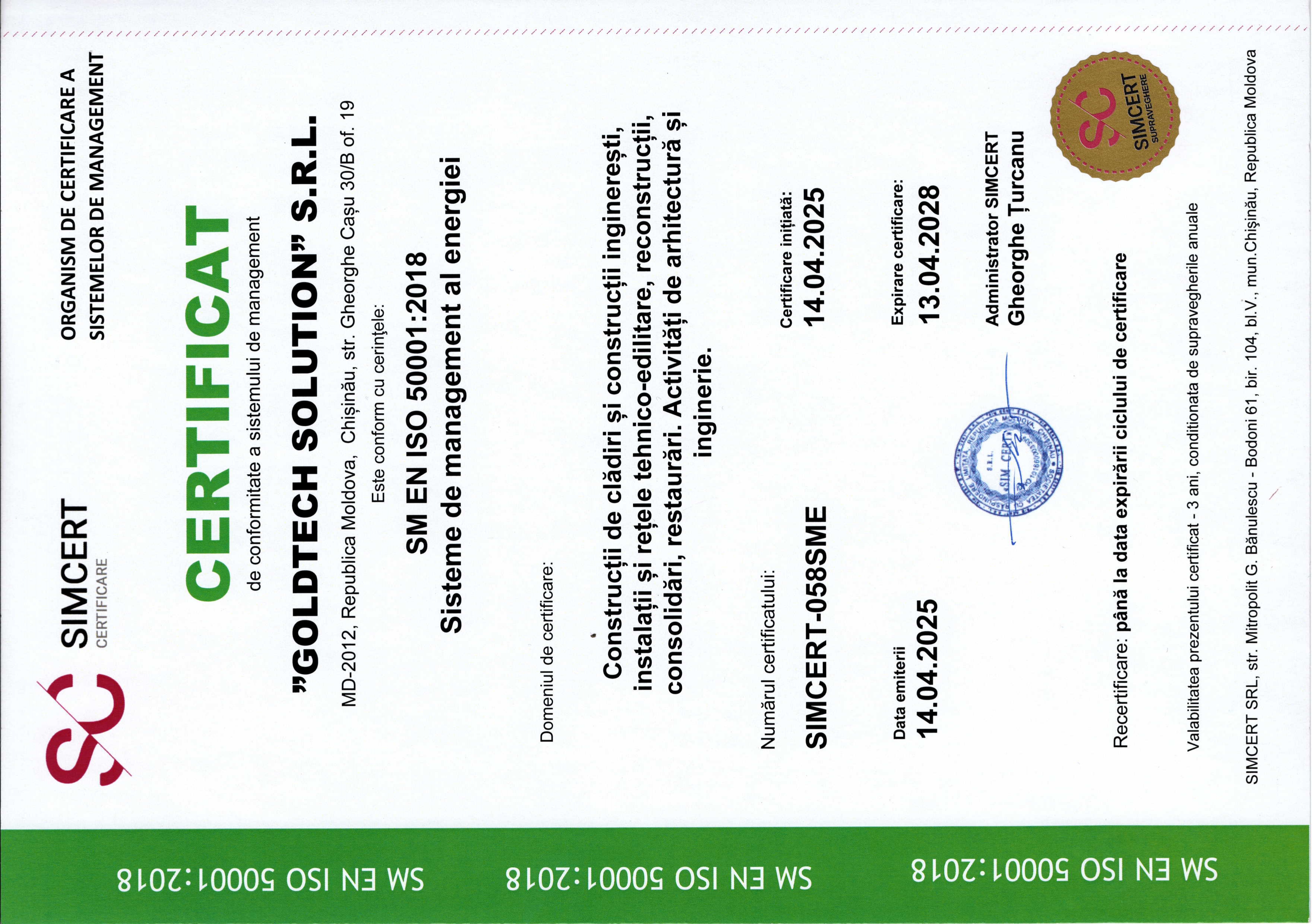 Certificat ISO 5001 