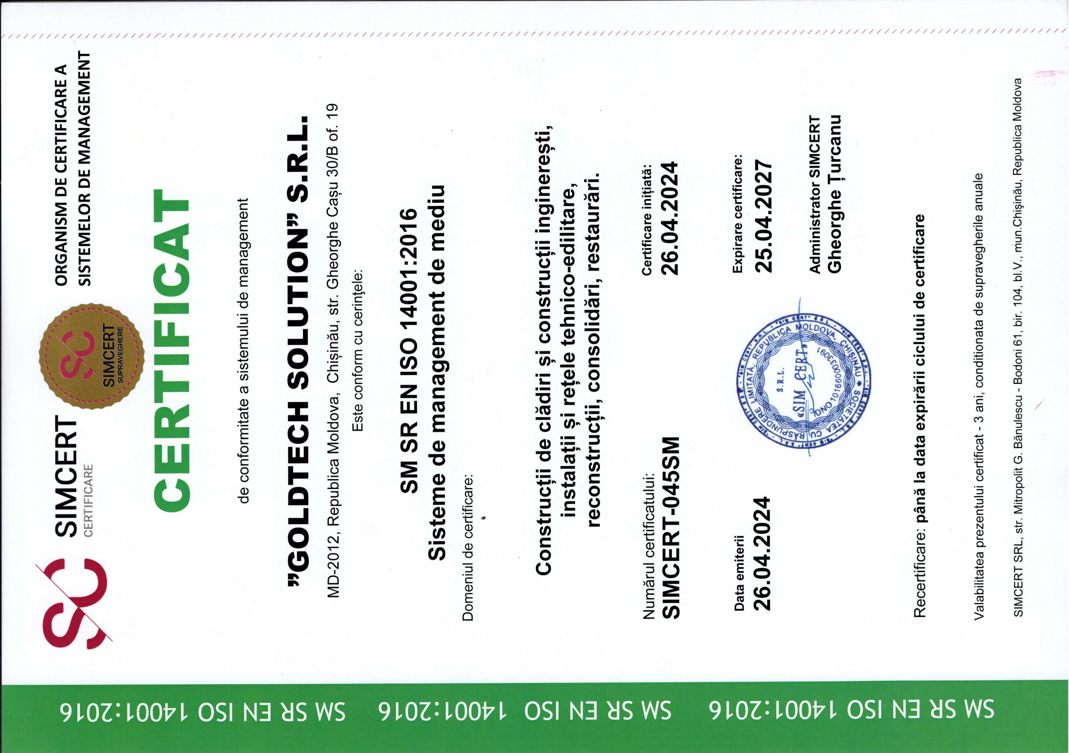 Certificat ISO 14001 